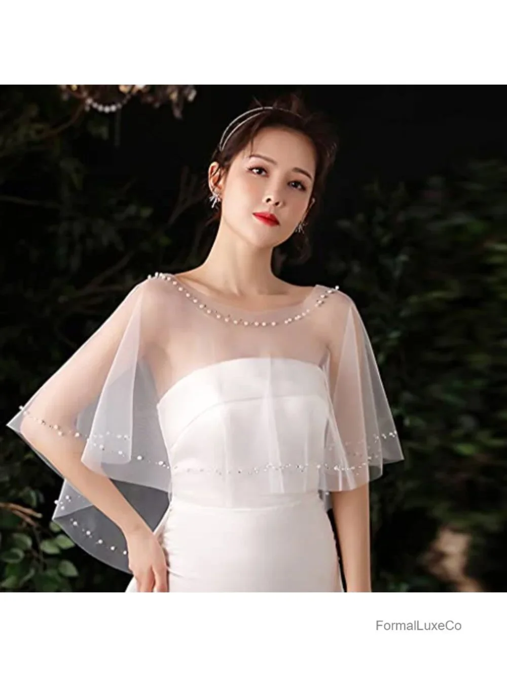 Beaded Tulle Wedding Capelet Shawl Wrap Bridal Shrug Party Evening